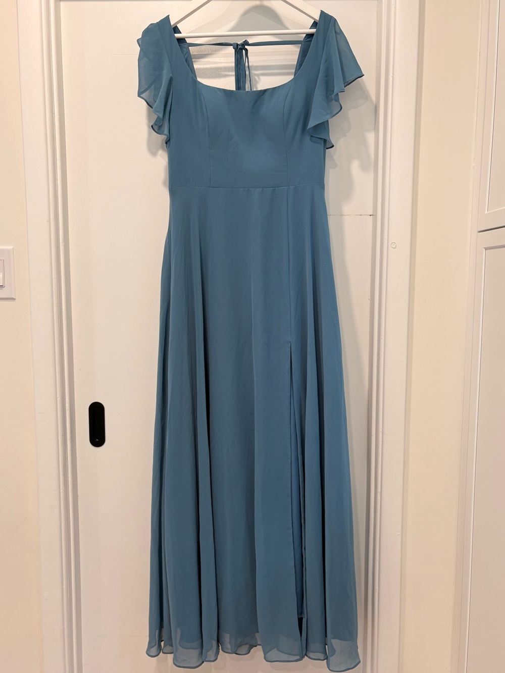 Azazie Dusty Blue Flutter-Sleeve Maxi Dress